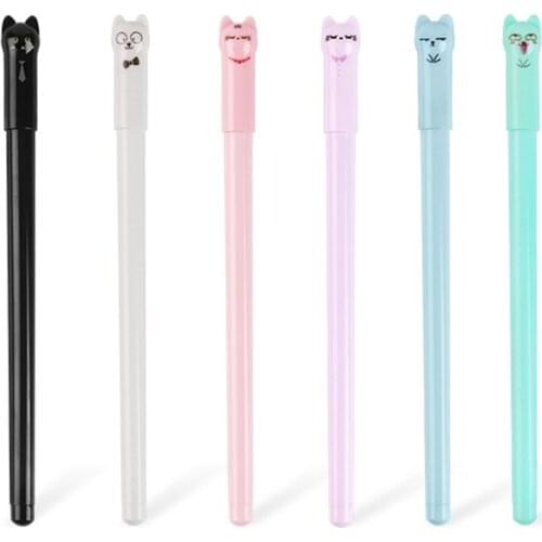 8pcs Naughty Cat Gel Pen Cute Cartoon Design 0.5mm Ballpoint Black Color Ink for Writing Office School Supplies F610