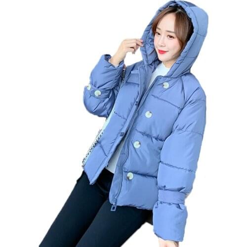 Cotton Full Sleeve Loose Woman Short Winter Coats and Jackets Solid Padded Jacket Pockets Hooded Parkas 2019