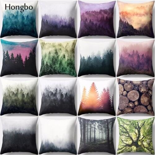 Hongbo 1 Pcs Pillow Case Colorful Oil Forest Painting Mountain Wave Polyester Pillow Case Sofa Cushion Cover