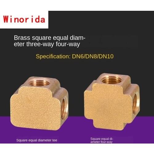 Brass 1/8IN 1/4IN 3/8IN Three-way Four-way Square Type DN6 / 8/10 Pneumatic Three Inner Wire Threaded Copper Fittings