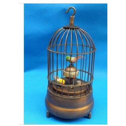 Copper Brass craft decoration brass factory Pure Brass Antique Old Exquisite Chinese brass bird cage Mechanical Table Clock Ala