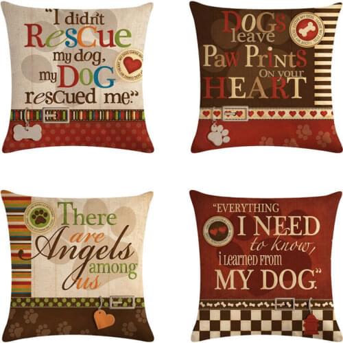 Dogs Pattern Cotton Linen Throw Pillow Cover English Cushion Cover Car Home Decoration Sofa Bed Decorative 45x45cm Pillowcase