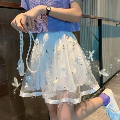 The New Girl Summer Korean Elastic Waist Is Thin and Wild A-line High Waist Mesh Skirt