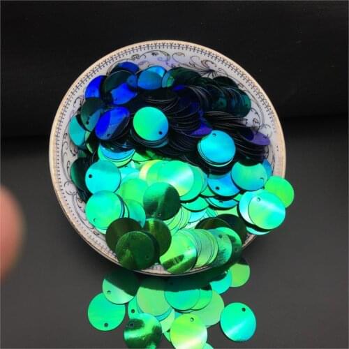 15mm 50g Flat Round Sequins PVC Paillette For Crafts Belly Dance Garments With 1 Side Hole Black Green Confetti Spangles