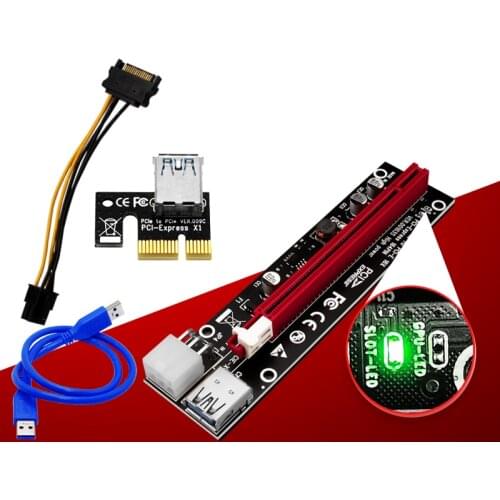 New PCI-E PCIE Riser 103 Express 1X 4x 8x 16x Extender PCI E USB Riser 0103S GPU LED 6Pin Adapter Card SATA 15pin for BTC Mining