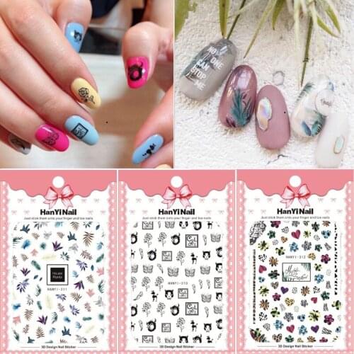 HANYI Leopard Flower Nail Sticker Adhesive Plants Colorful Beautiful Flowers Nail Transfer Sticker Decals Nail Art Decoration