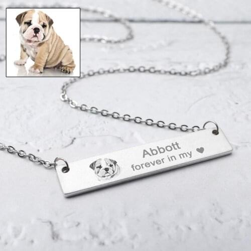 Personalized Pet Portrait Necklace Bar Name Necklace Your Pet Photo Necklace Picture Necklace Pet Lover Gift