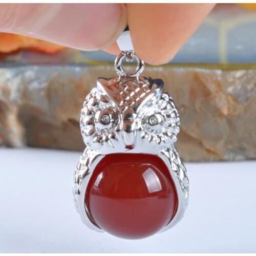 Natural Red Carnelian Bead GEM Pendant Jewelry For Gift Owl S955