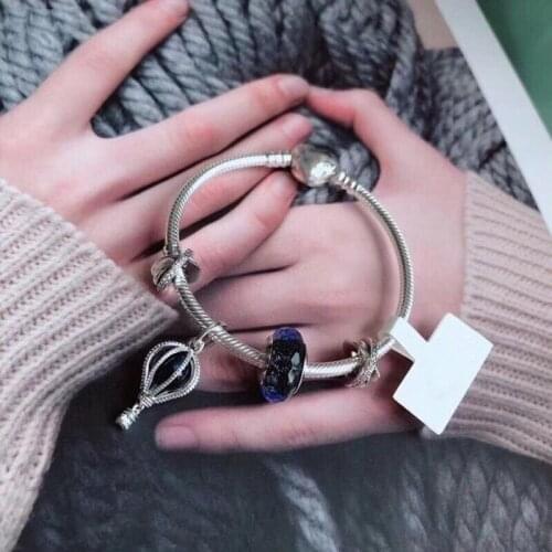 925 Sterling Silver Hot Air Balloon Pendant Glass Beads With Heart Shaped Button Bracelet Fit Original Pan Charm Diy Jewelry