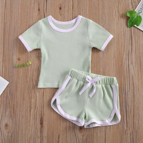 Pudcoco Newborn Baby Girl Clothes Short Sleeve Fresh Solid Color Pitted Round Neck T-shirt Short Pants 2Pcs Outfits Casual Set