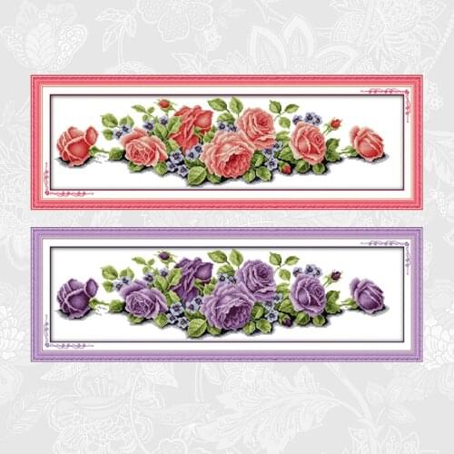 Pink roses and purple roses Patterns Printed on Canvas Cross stitch kits DMC Embroidery Needlework DIY Handmade Crafts