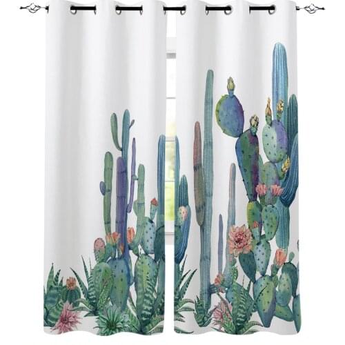 Watercolor Cactus Nordic Blackout Curtains for Children Kids Home Decor Bedroom Living Room High Shading Window Curtains