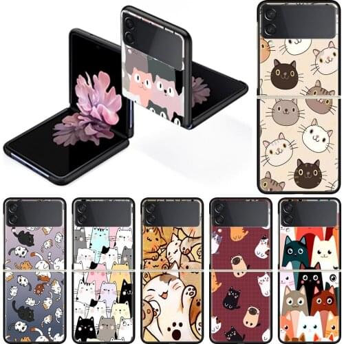 Fold Phone Case for Samsung Galaxy Z Flip 3 Silicone Funda Tpu Hard Shockproof Cover Fashion Coque Happy Cat