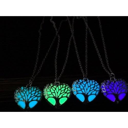 Tree of life heart necklace Light luminous pendant necklace 12pcs/lot