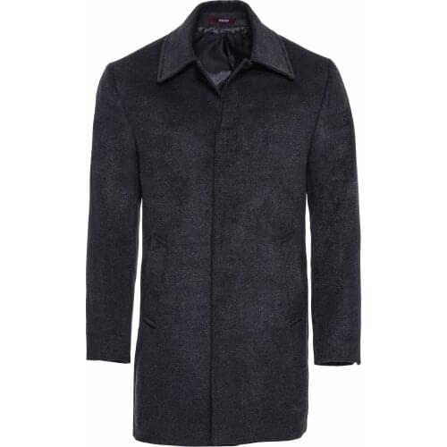 Dark Grey Hidden Button Peak Lapel Coat