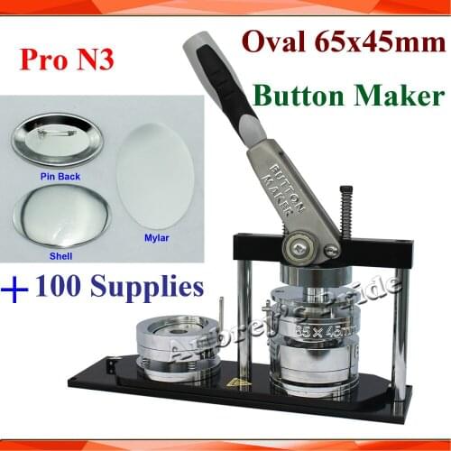 Pro N3 NEW Oval 45x65mm Badge Button Maker Machine +100 Set Metal Pinback Button Supply