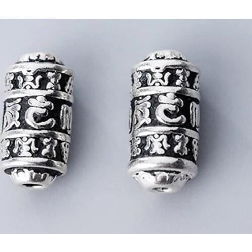Vintage 925 Sterling Silver Buddha Mantra Sylinder Beads DIY Jewelry Findings 15mm 17mm 20mm Handmade Silver Fine Spacer Beads