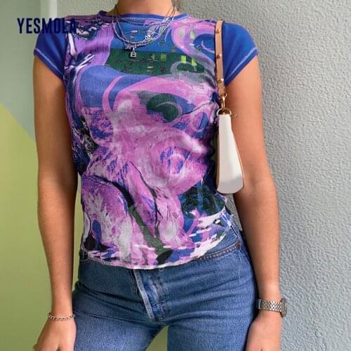 YESMOLA Y2k T-shirts Vintage Aesthetic Girl Women T-shirts O-Neck Short Sleeve Summer Tops Harajuku Women Basic Tees Corset Top