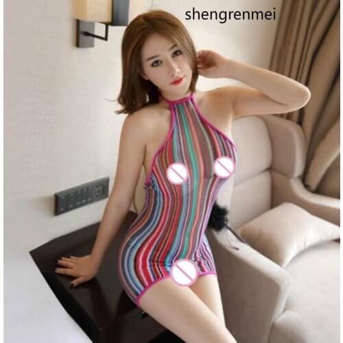 Shengrenmei Grace Nightwear Female Colorful Stripe Underwear Medias Dress Sexy Lingerie Women Exotic Nightgown Passion Babydolls