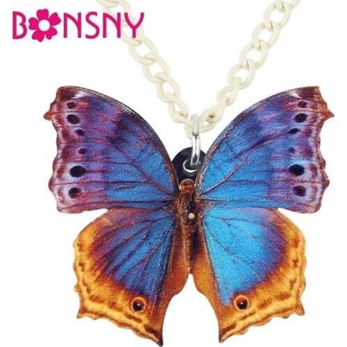 Bonsny Statement Acrylic Unique Floral Butterfly Necklace Pendant Choker Fashion Animal Insect Jewelry For Women Girls Accessory