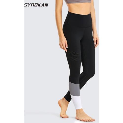 SYROKAN Womens Naked Feeling Ventilation Holes Workout Pants Seamless High Waisted Leggings with Pocket - 25 Inches