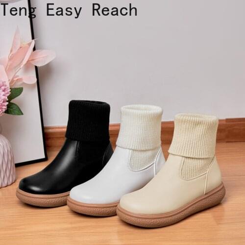 Autumn Winter Women boots Knit Elastic Socks Boots Round toe Chunky Heel Boots Fashion Comfortable Ankle Boots white black