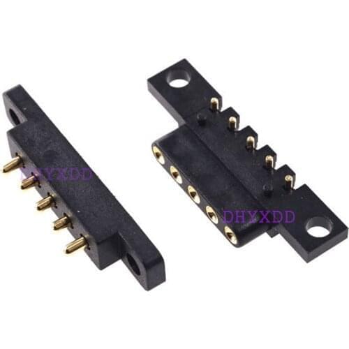 1 pair Spring Loaded Connector Pogo Pin 5 Pin 2.54 mm Pitch Through Holes PCB Vertical Side With plug-in Panel Mount Single Row