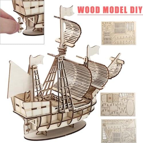3D Wooden Sailboat Puzzle Jigsaw Woodcraft Kid Children Toy DIY Build Construction Model Parts
