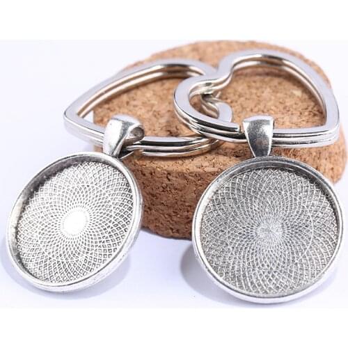 5pcs fit 25mm cabochon key chain base setting heart shape metal keychain key ring diy for jewelry making