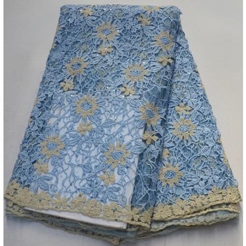 5yards/pc) skyblue African French net lace fabrci with wonderful embroidery and sequins beads for wedding paty dress FLP119