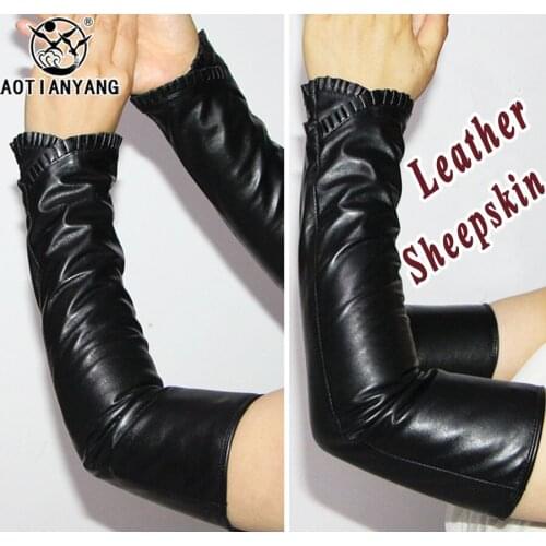AOTIANYANG Fashion Leather Sleeve Sheepskin Gloves Long Womens Fingerless Autumn Winter Elbow Pads Warm Arm Sets Fake Sleeves