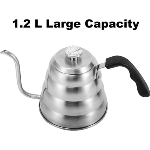 Behogar 1200ML Stainless Steel Drip Kettle with thermometer Pour Over Pot with Gooseneck Long Spout Coffee Maker for Home Office
