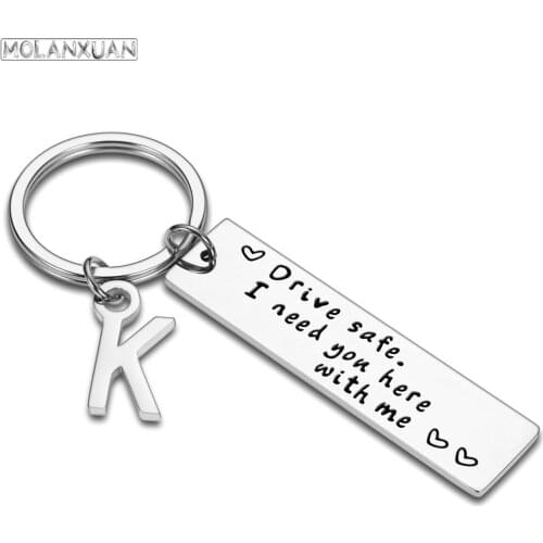 Drive Safe Initials Keychain Couples Key Chain Drive Safe Lettering A-Z Keyrings Husband Boyfriend Birthday Gift Car Key Chains