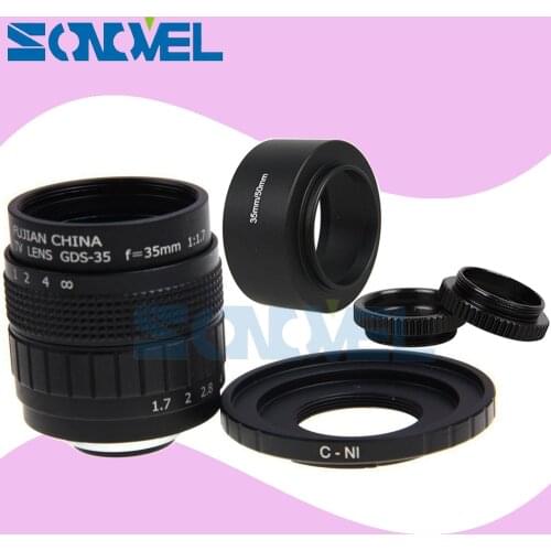 FUJIAN 35mm F1.7 CCTV TV Movie lens + C Mount +Macro ring + metal Lens hood for Nikon 1 AW1 S2 J5 J4 J3 J2 J1 V3 V2 V1 C-NI