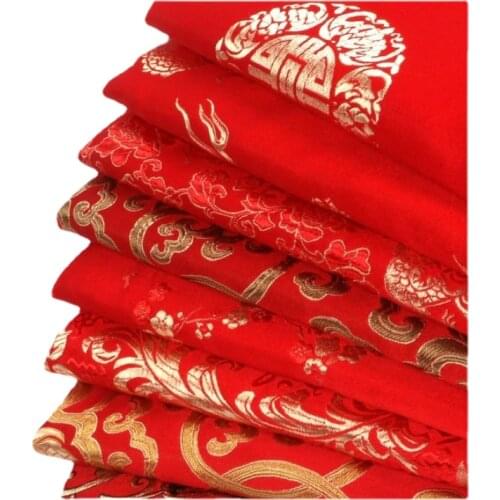 Width 75cm Chinese Red Tang Suit Cheongsam Sheet Cloth Silk Like Damask Jacquard Brocade Metallic Fabric By the Half-Yard