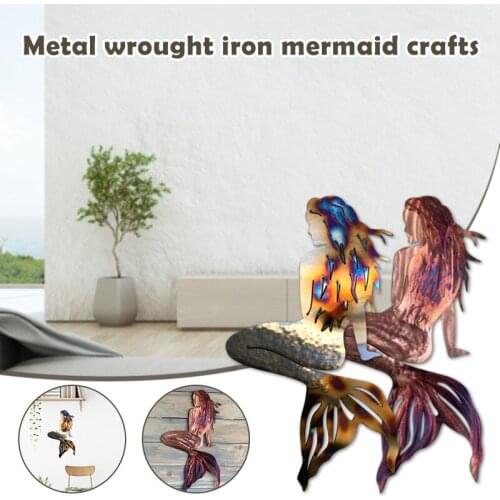 Metal Wrought Iron Mermaids Crafts Mermaids Metal Wall Art for Home Garden Beach Decoration LBE LBE