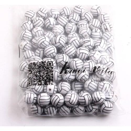 Kwoi Vita Fashion 100pcs/lot 20mm chunky white solid print volleyball Beads for Chunky Necklace Jewelry
