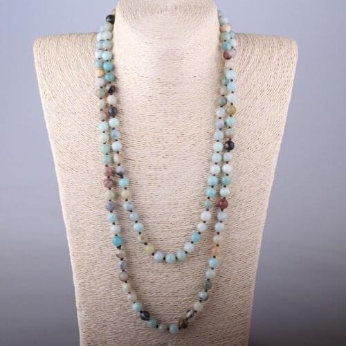 Fashion Artisan Jewelry 150cm Long knotted Halsband Amazonite Stones Women Beaded Designer Necklaces