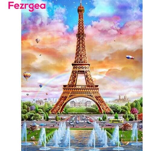 Fezrgea DIY Diamond Painting Tower Scenery Full Rhinestone cross stitch kits handmade embroider Crafts Valentines Day love gift