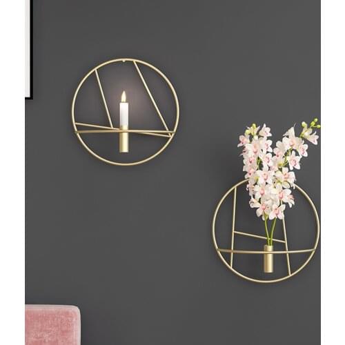 Wall Hanging Bedroom Decor Modern Golden Metal Candle Holder Crafts Candlestick Wedding Party Painting Decoration