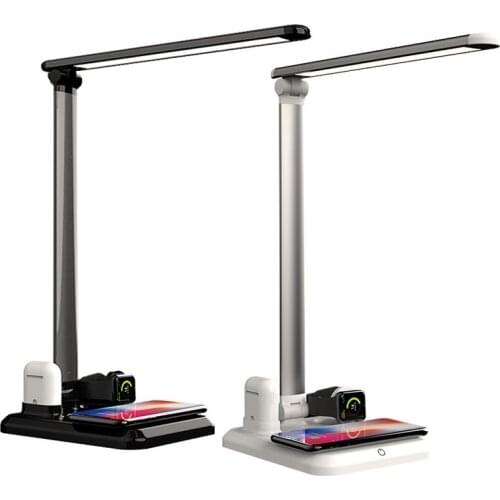 4 IN 1 Table Desk Lamp LED Light USB Charging Station Fast QI Wireless Charger Dock for Apple Watch 3 4 Airpods IPhone XS XR X 8