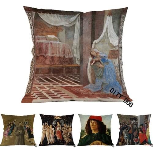Annunciation Florence, Uffizi Christian Jesus Painting art Cotton and linen 45*45cm square pillow Cushion cover Home sofa Decor