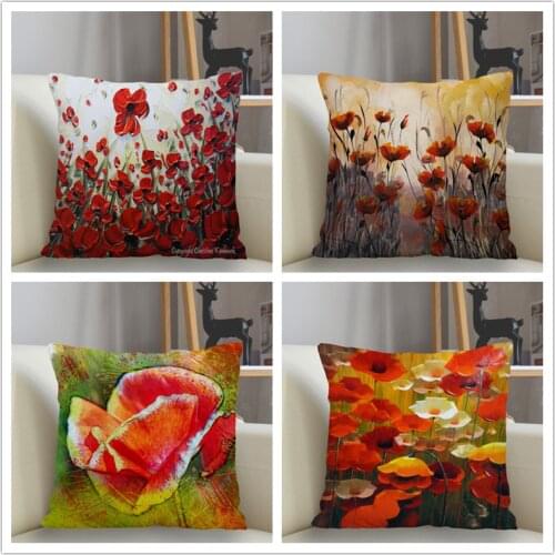 Musife Poppy Flower Pillowcase Custom Square Pillow Cover Case Zipper Pillowcase 35*35,40*40,45*45cm Drop Shipping