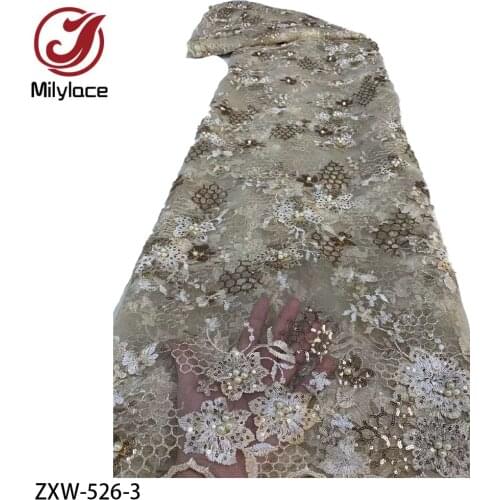 Beads Nigerian Laces Fabrics African Lace Embroidered High Quality French Sequins Tulle Lace Fabric for Wedding Party ZXW-526