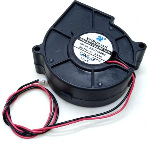 New 75mm blower Dual Ball 7530 turbo blower fan rbh7530b2 24V server case large volume fan 7cm