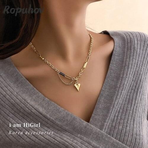 Ropuhov 2021 New Korean Fashion Gift Woman Heart Necklace Chain Stainless Luxury Cool Fall Winter Match Sweater Bling Wholesale