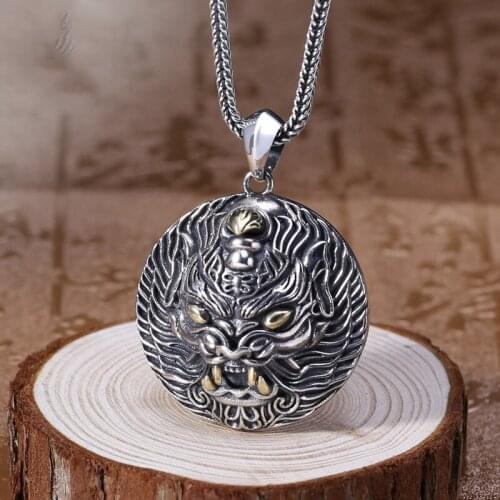 100% Real 925 Sterling Silver color Pixiu Pendant Necklace thai silver Good Luck Pixiu Pendant Tibetan Beast Amulet Jewelry