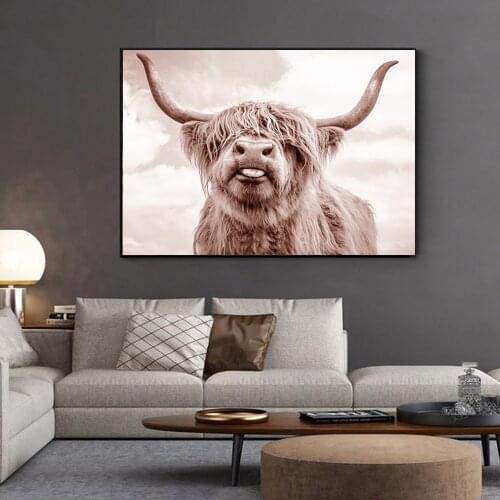 Nordic Highland Cow Poster Cattle Canvas Painting Wall Pictures Modern Fashion Poster and Prints for Living Room Home Decoration