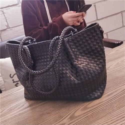 Luxury Designer Womens PU Woven Tote Bag Handbag Female Casual Bag Shopper Top-Handle Braided Bolsas With Shoulder Strap
