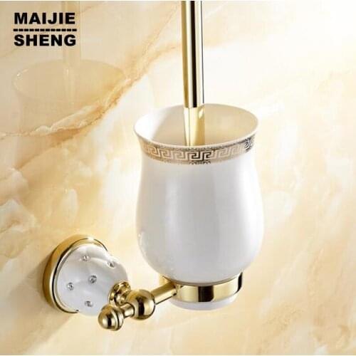 Luxury Golden plated finish toilet brush holder with Ceramic cup/ household products bath decoration bathroom accessories